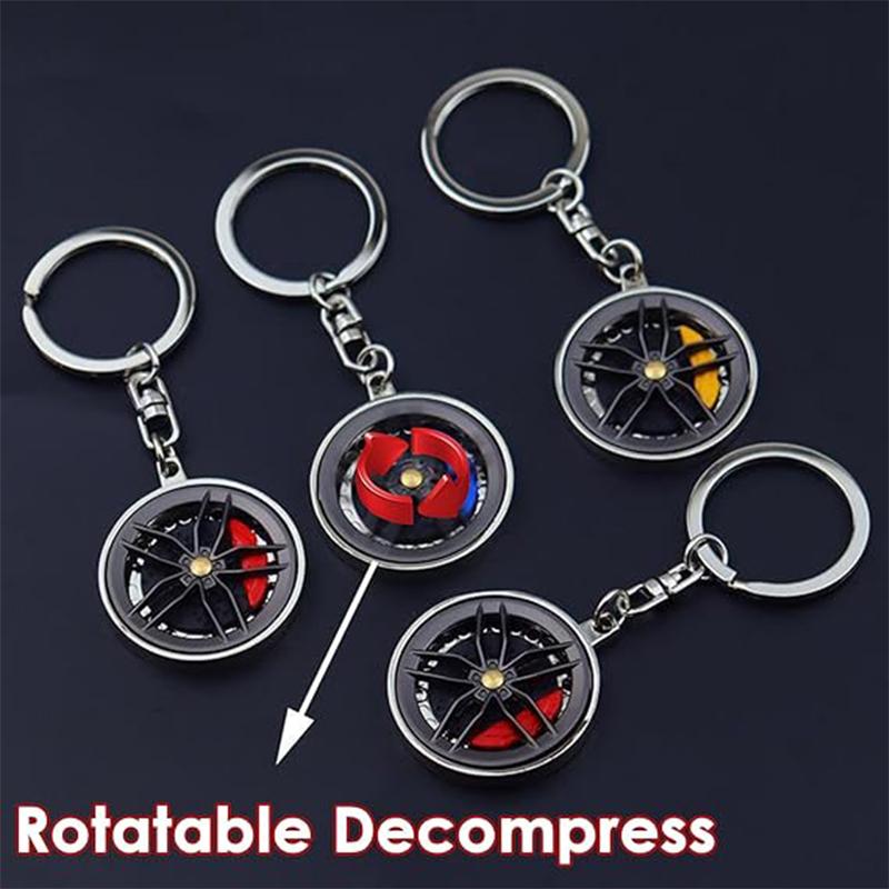 Hub Keychain Car Wheel Design Keyring Hub Zinc Alloy Lightweight Compact Rotatable Decompressing Toy 9.2x3.5x0.6cm