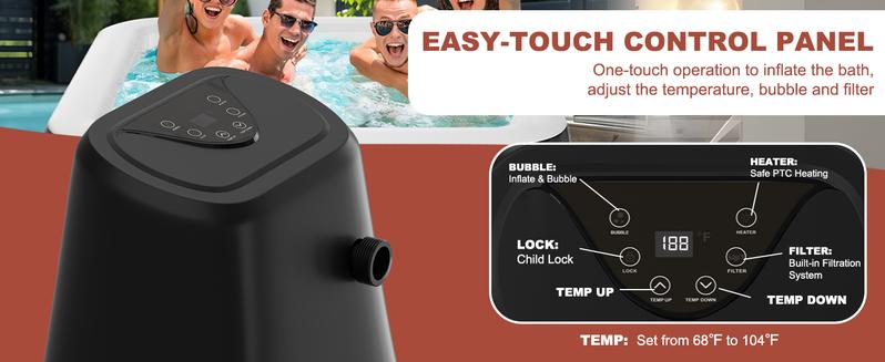 MOPHOTO Inflatable Hot Tub, 73"X73"X25" Portable Blow Up Hot Tub for 4-6 Person, Square Outdoor Spa with 130 Bubble Jets and Heater Pump, Filter Durable inflatable pool