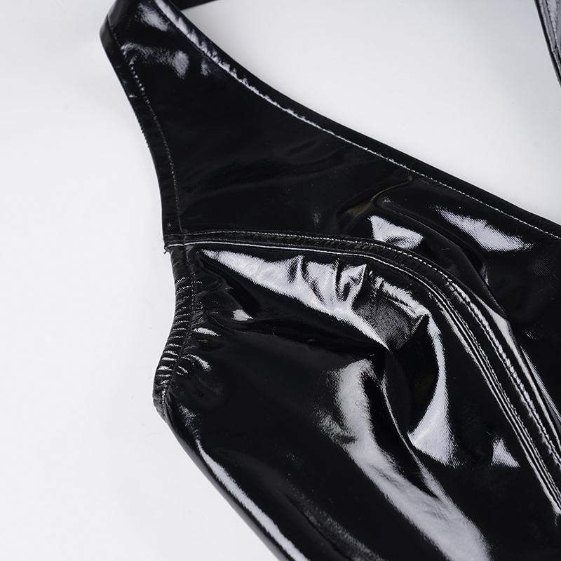 Street Fashion V Neck Fitted PU Leather Backless Top, Casual Sleeveless Cropped, Sexy Halter Short Nightclub Party Style Women's Sleeveless Vest