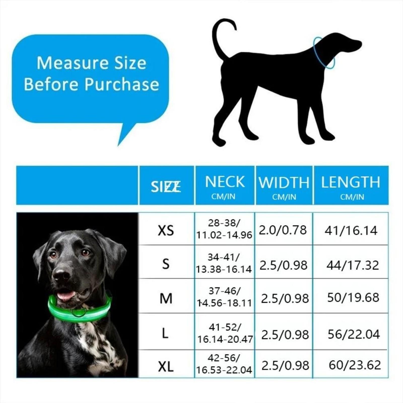 USB Charging Waterproof Reflective LED Dog Collar, Adjustable Glow Leash Light for Pets Camping Gear, Escape-Proof Safety Buckle Night Anti-Loss Collar for Small Medium Dogs Cats Outdoor Adventure, Illuminated Leash