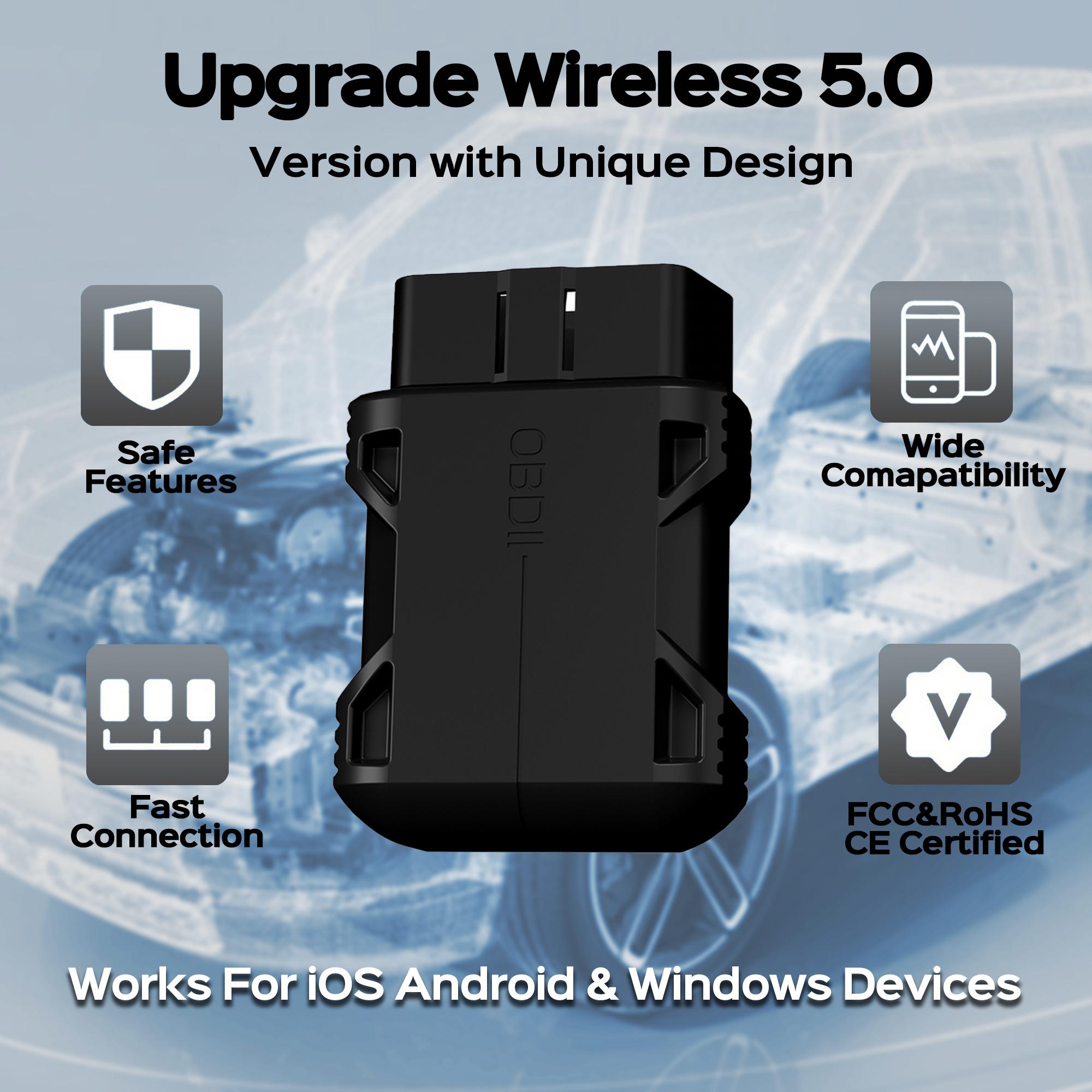 Obd2 Scanner Bluetooth-compatible Wireless 5.0 Adapter, Car Diagnostic Tool Reader, Engine Fault Code Reader, Real-Time Data Monitoring