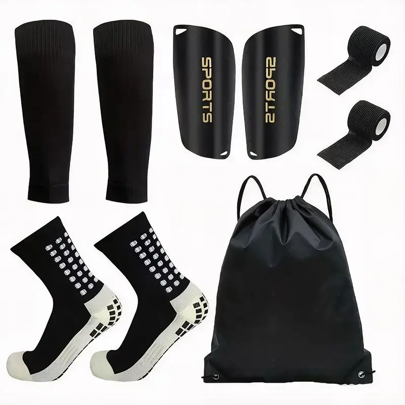 Adult 9-Piece Professional Football Training Set - Includes Soccer Equipment, Football Gear, Sports Socks, Shin Guards, Shin Sleeves, Tape, Grip Socks, Outdoor Sports Accessory
