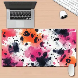 1pc of Abstract Splashes XXL Rubber Mouse Pad - Non-Slip, Bright Pink, Black & Orange Design for Office And Gaming, Large Desk Mat with Ergonomic Shape, Office Desk Mat | Colorful Desk Decoration | Rubber Base Pad, Mouse Pads for Desk