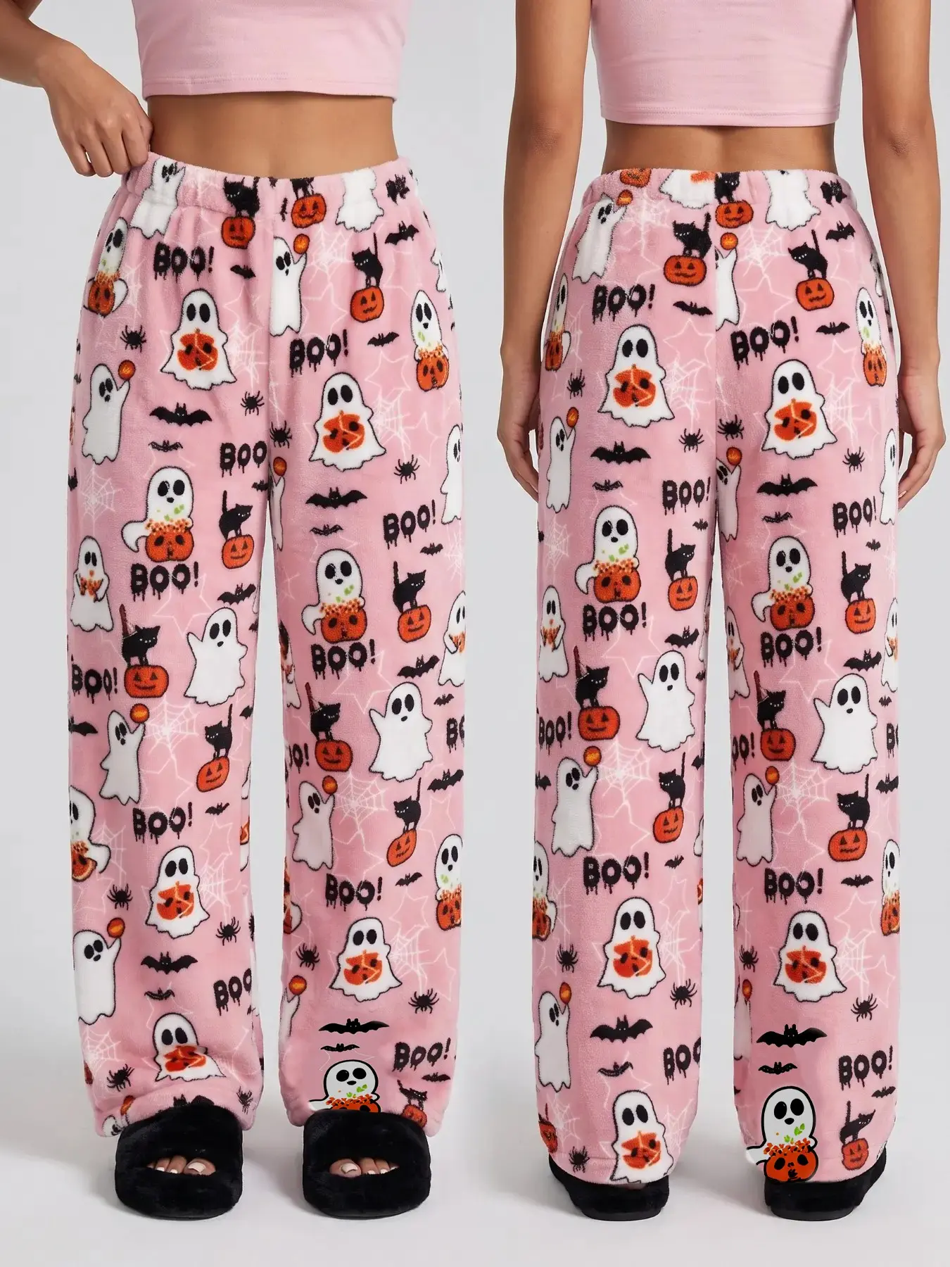 Unisex Halloween-themed stylish and warm pajama pants: Halloween ghost print, flannel fabric, relaxed, wide-leg design, perfect for everyday casual wear at home. A perfect gift for the family.