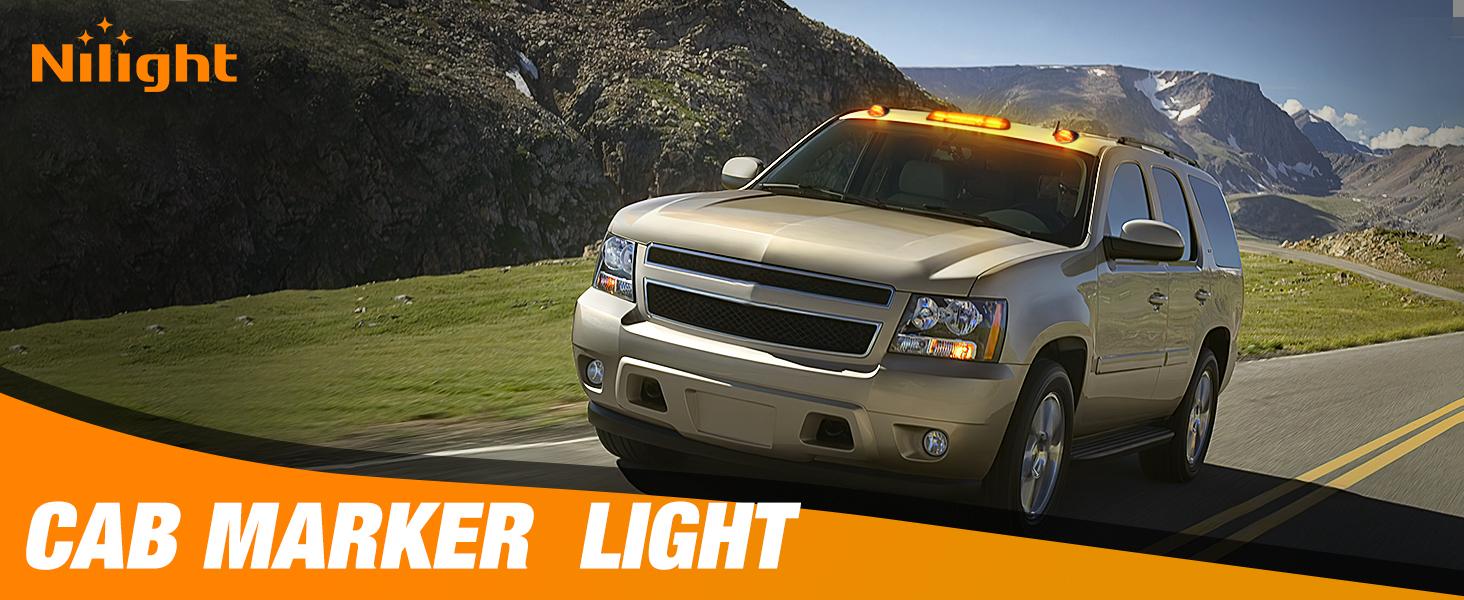 Nilight LED Cab Marker Lights 3 PCS Roof Running Light LED Smoke Lens Amber Cab Clearance Light Compatible with 2002-2007 Chevy Silverado GMC Sierra 1500 1500HD 2500 2500HD 3500