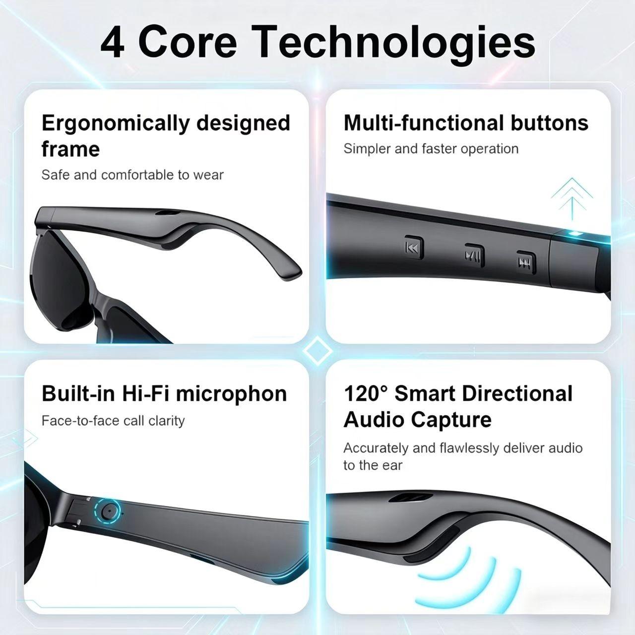 Universal Smart Eyewear, Supports Wireless Calling, Music, Clear HD Lenses, Touch Operation, Works with iOS & Android