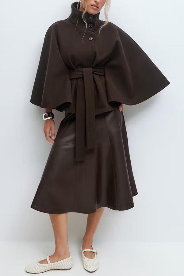 Women's Plain Front Buckle Belted Woolen Cape Coat, Casual Fall & Winter Outerwear, Stylish Daily Wear for Dating, Jackets Women's Plain Front Buckle Belted Woolen Cape Coat, Casual Fall & Winter Outerwear, Stylish Daily Wear for Dating, Jackets