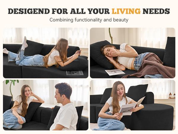 【2 Packages shipping】126" Modular Sectional Sofa, Modern Cloud Curved Couch with Deep Seat, Upholstered Oversized Couches for Living Room, No Assembly Required, Beige Chenille Fabric, 1PCS