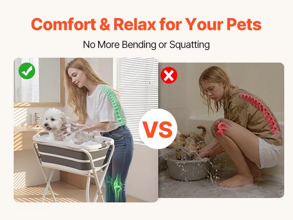 VEVOR Dog Bathtub, Elevated Dog Bath Tub, 2 in 1 Collapsible Pet Bathing Grooming Wash Station, Portable Foldable Space-saving, Built-in Drain Outlet with Drain Hose for Small Pet Cat, Gray White