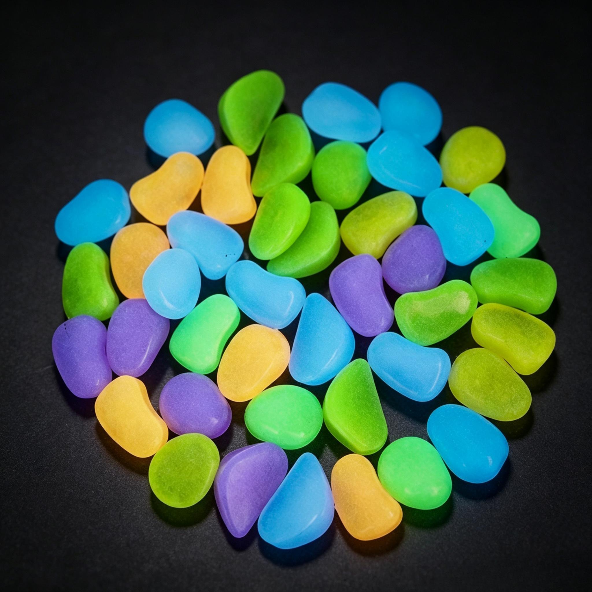 100 luminous stones, Glow in the dark garden stones, Decorative Stones, with a diameter of 2.7cm/1.06in, weighing 320g per pack, emit light in dark and are suitable for outdoor gardens, aquarium landscapes, wedding trails