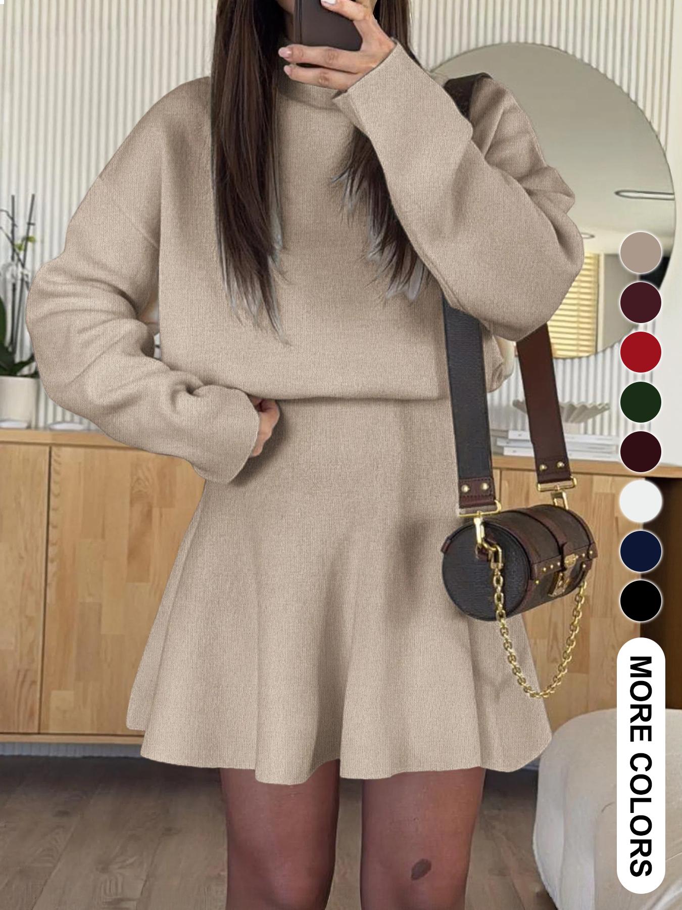 Women's Casual Mock Neck Sweater Dress, Fall/Winter Long Sleeve Solid Relaxed Fit Knit Dress