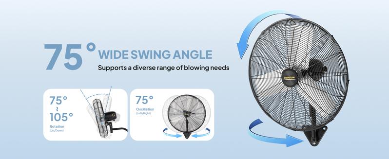 ROVSUN 18/20/24/30 Inch Industrial Wall Mounted Fan, Max 10600 CFM High Velocity Wall Mount Fan, Heavy Duty Fan w/ 3 Speed Settings, Aluminum Fan Blade & Dual Ball Bearing Motor,Wall Fan For Garage, Gym, Piano