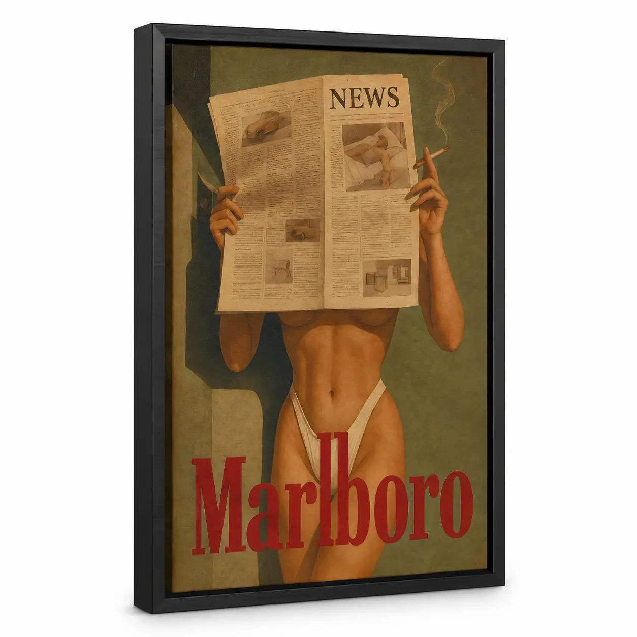 A vintage Marlboro lady newspaper Poster, a wall art decoration featuring the vintage cigarette brand, with a strong visual impact. It is perfect as a gift for family and friends. Unframed Art Print Tombstone Wall Art, Artistic, Room