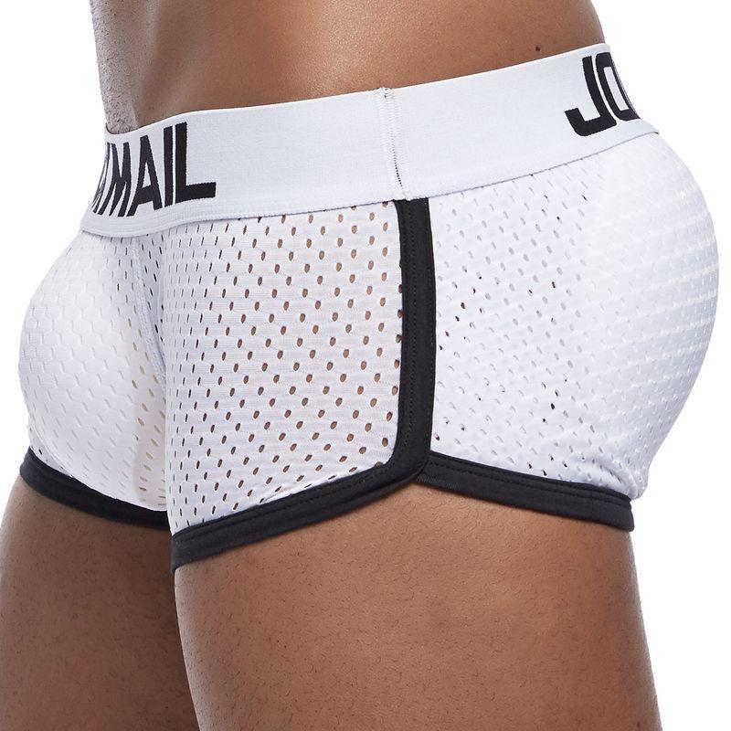 Boxer Mens Package and Butt Padded Underwear Enhancing Trunks Mesh Breathable with Hip-up Enhancing Removable Front and Hip Pads