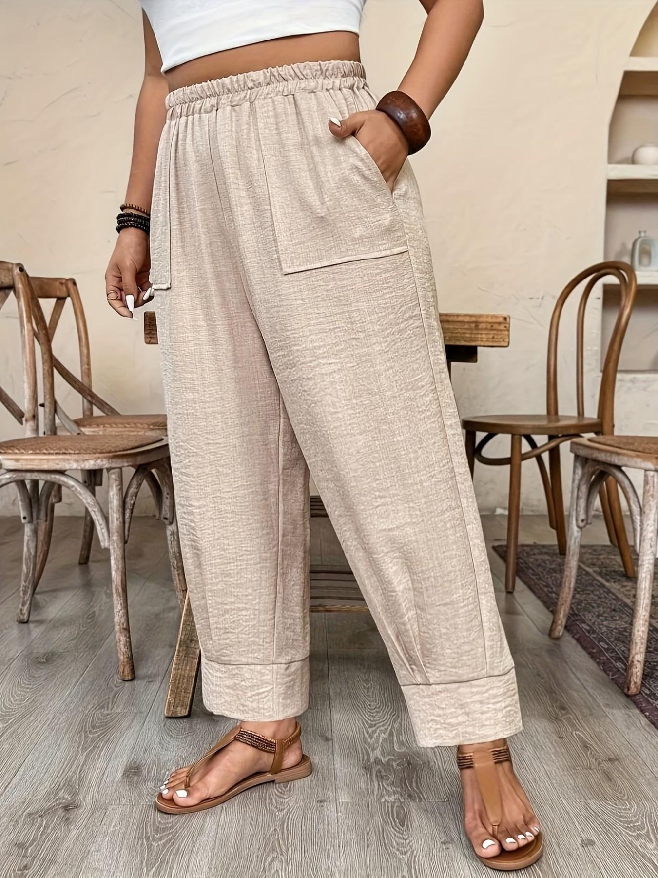 Plus Size Casual Elastic Waist Loose Fit Trousers, Breathable Lightweight Fabric, Y2K Clothes Summer Outfits, Trendy Vacation Daily Wear, Comfortable Relaxed Fit Work Casual Bottoms