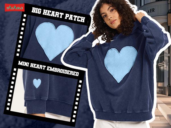 FAIABLE Unisex Trendy Vintage Pullover Sweatshirt for Women & Men- Oversized Heart Design Crewneck with Acid Wash Finish and Spacious Pockets for Ultimate Comfort and Style - Perfect for Valentine's Day Gifts and Everyday Wear