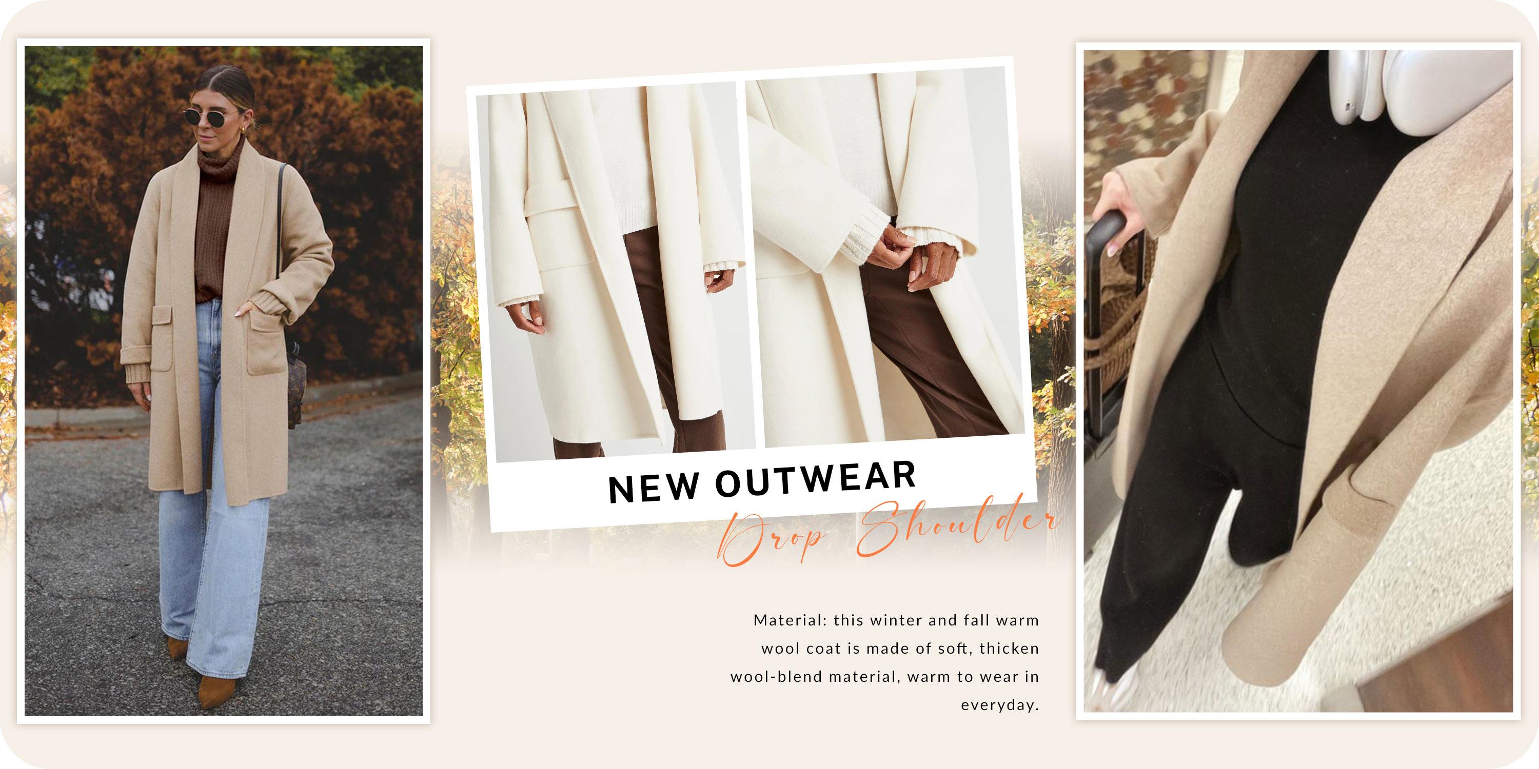 UANEO Women's Long Cardigan Wool Coat Open Front Pockets Warm Lapel Jacket Coat