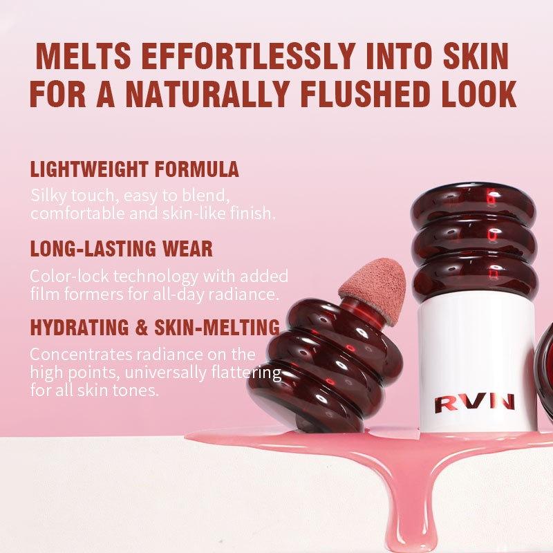 Creamy blendable water-glow Korean style blush stick, ultra-smooth liquid blush, naturally brightens skin tone, silky and soft texture, pure and seductive dewy skin
