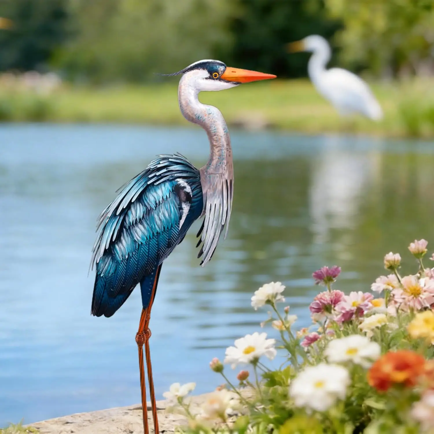 Outdoor Heron Statues Garden Decor Crane Statues Metal Yard Art Statue  Weather Resistant for Lawn Patio Porch Backyard  Decoration Large Size