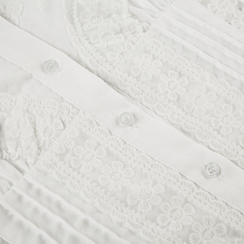 Women's Plain Contrast Lace Frill Trim Button Front Blouse, Sweet Fashion Puff Sleeve Top for Summer, Women's Clothing for Daily Wear