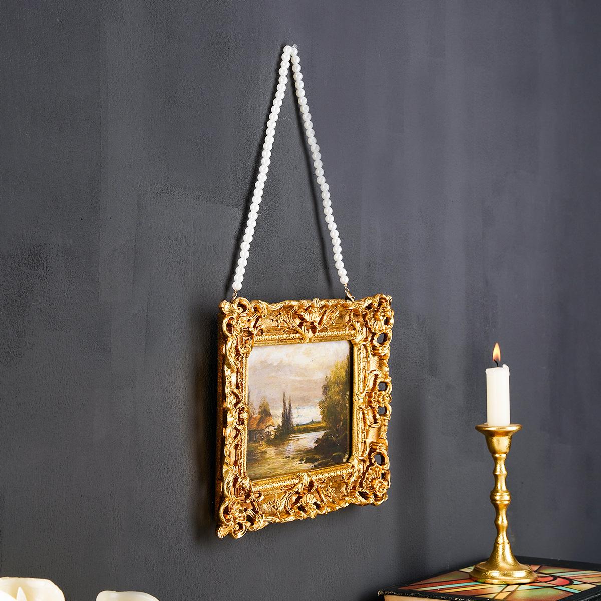 European Vintage Frame Set, Rectangular Decorative Photo Display, Pearl Chain & Swallow Design, Wall Hanging, Home Decoration, Picture Frame