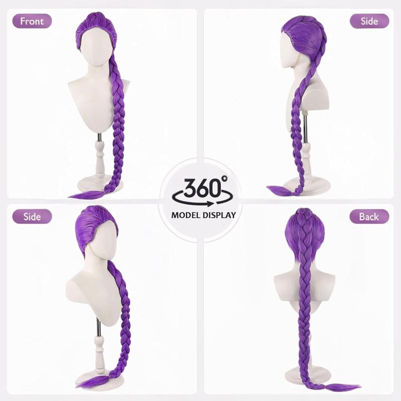 39" Rumi Wig Anime K-Pop Costume Kids Demon Cosplay For Girls Womens Hunter Purple Braid Wigs Rumi Costume Hair Zoey Wig Mira Wig Pop Singer Hair Halloween Cosplay Props