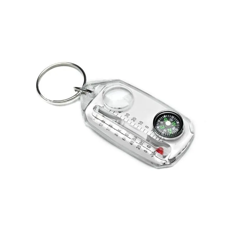 Cute Cherry Design Portable Multi-Function Keychain Compass - Compact Shape Plastic Keyring Charm Multi-Tool with Thermometer, Magnifying Glass, Extender Chain for Outdoor Hiking, Little Girl Handbag Accessories