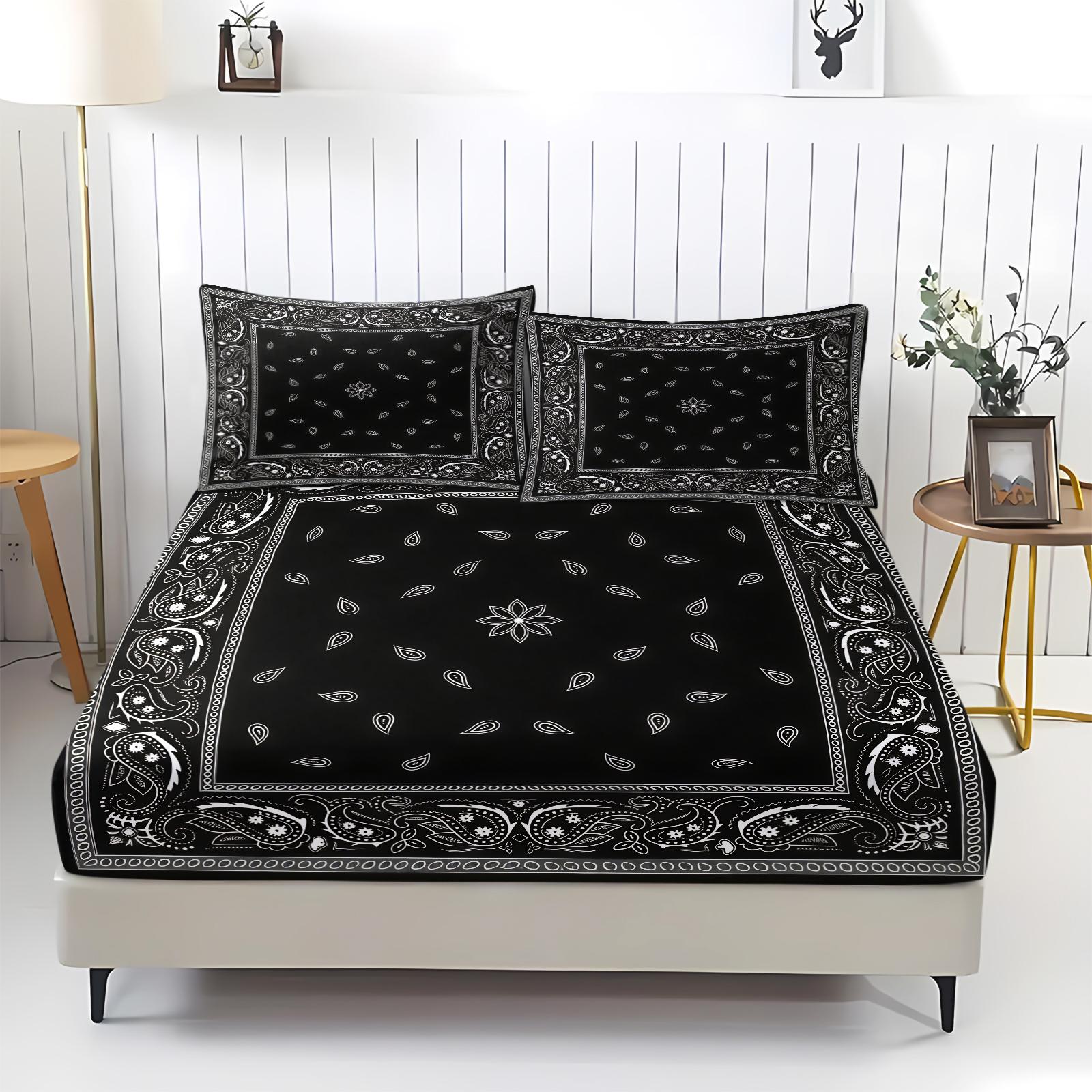 3Pcs Boho Paisley Bohemian Printed  Bedding Set, Bedsheet Sets,Pillow Insert not Included,Soft Comfortable Breathable Sheets Bedding Set for Home Bedroom, Bed Sheets Set, Bed Sets Supplies,This Set is The Perfect Choice for a Restful Night’s Sleep.