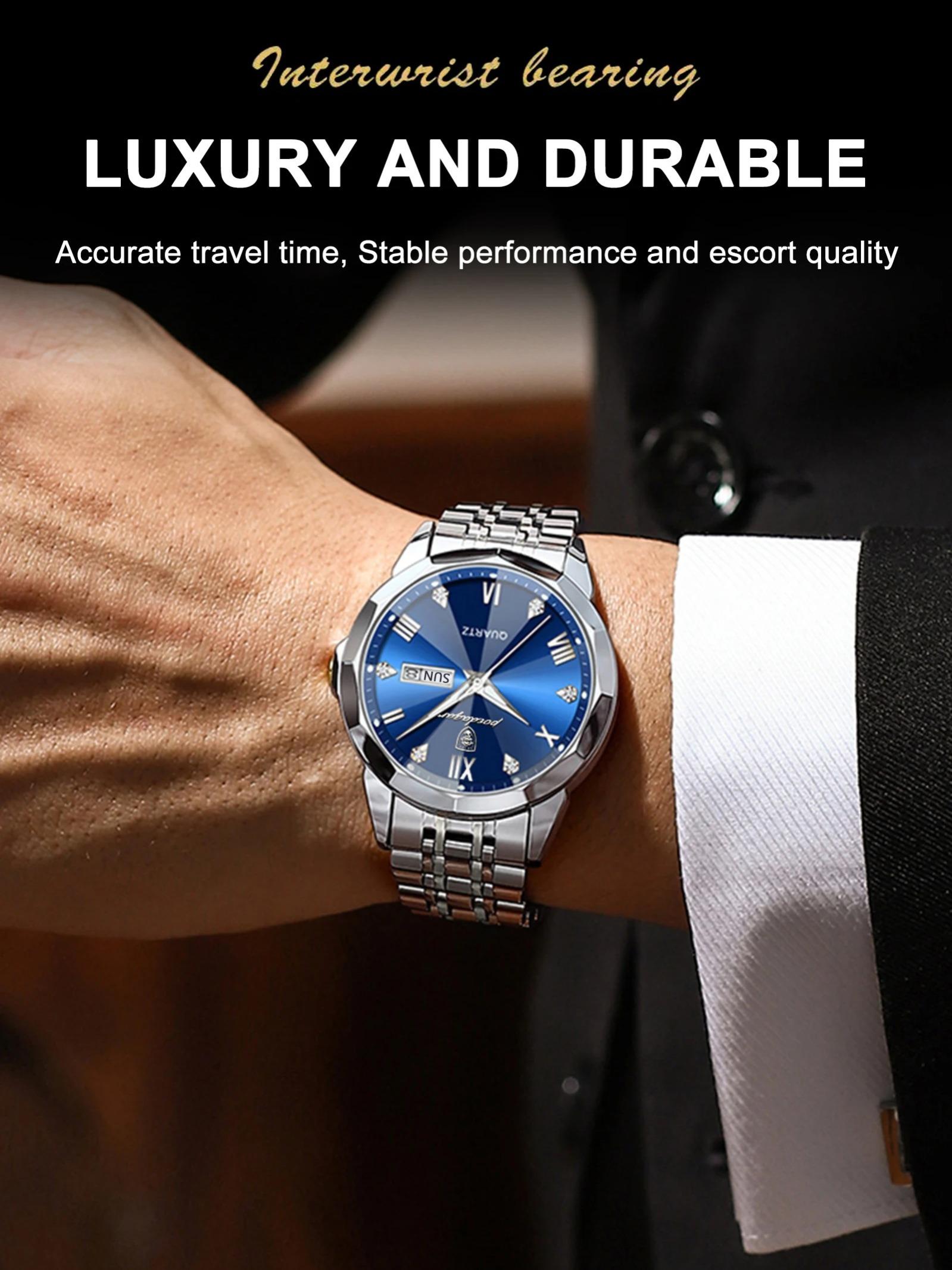 POEDAGAR Fashion Couple Watch Trendy Original Couple Watch Waterproof Night Light Date Weekly Calendar Quartz Watch Fashionable Watches Daily Matching Festival Birthday Gift