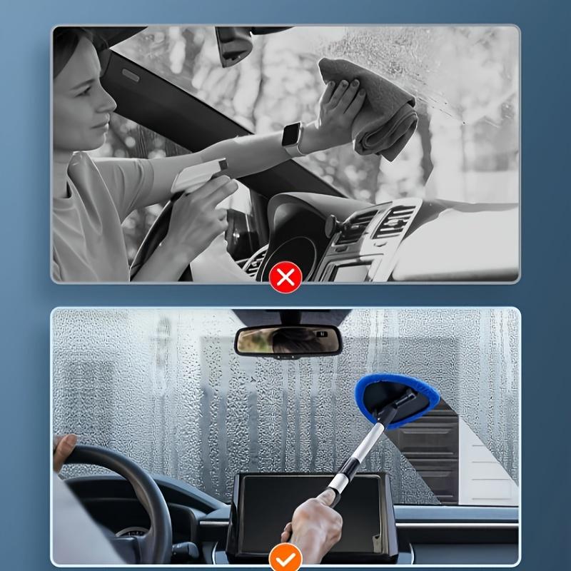 Car Windshield Cleaning Tool Set, Includes 4 Reusable Microfiber Pads & Extendable Handle, Automatic Glass Wiper Kit for Easy Cleaning, Car Cleaning Supplies