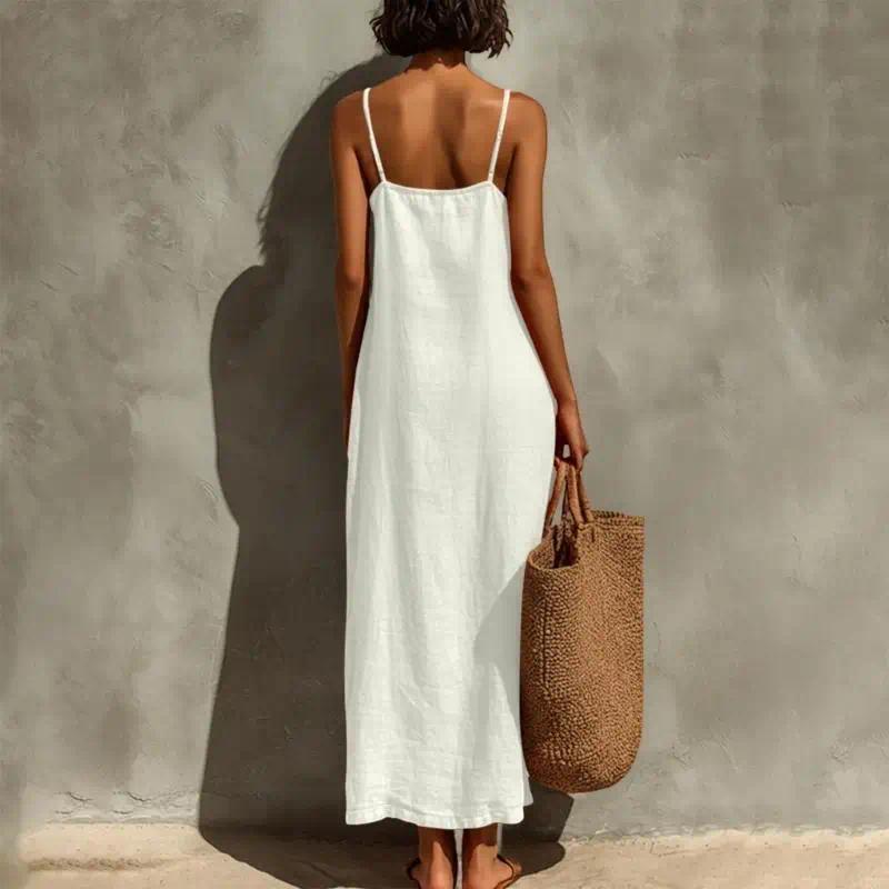 Women's Linen Cotton Maxi Dress with Square Neck Sleeveless Long Dresses, Casual Loose Resort Wear 6XDA