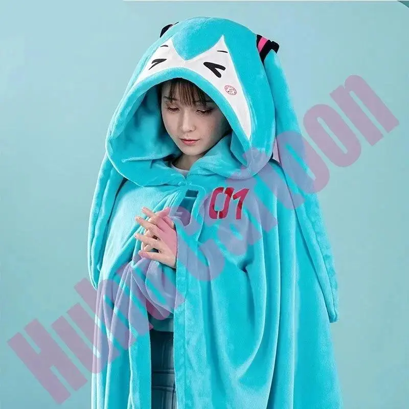 Hatsune Itabag Multi Functional Hooded Air Conditioning Blanket Soft And Warm Siesta Shawl Miku Flannel Cloak Gift Kawaii