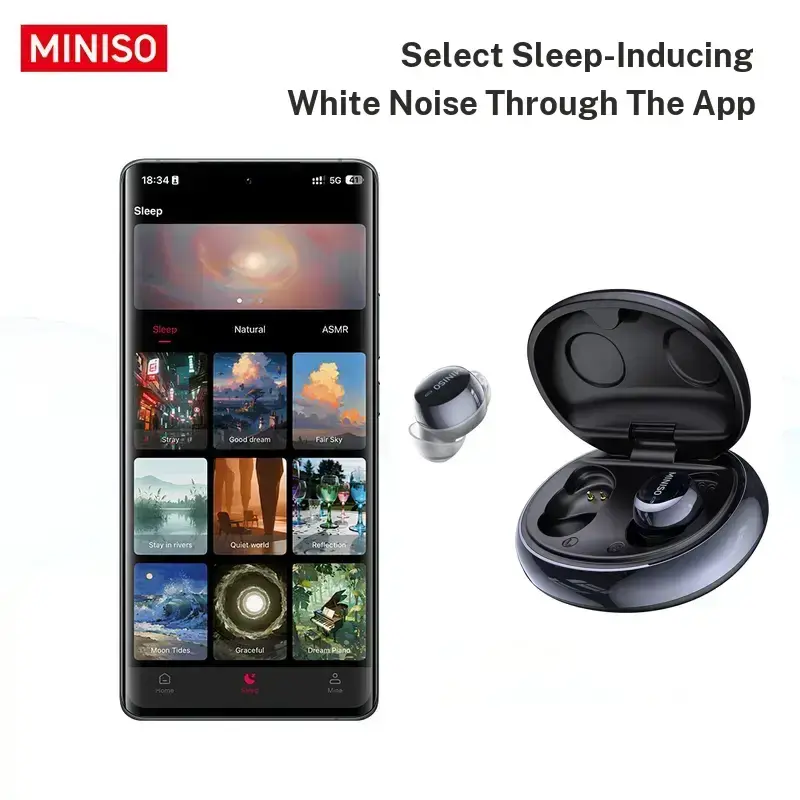 MINISO MS216 Portable Wireless Headphones True Wireless Earbuds (Bluetooth 6.0), Electronic Audio Headset with Liquid Silicone Material, HD Sound Quality, Battery Level Display, Free Sleep Earplugs (Buy 1 Get 1 Free), Suitable for Work & Travel