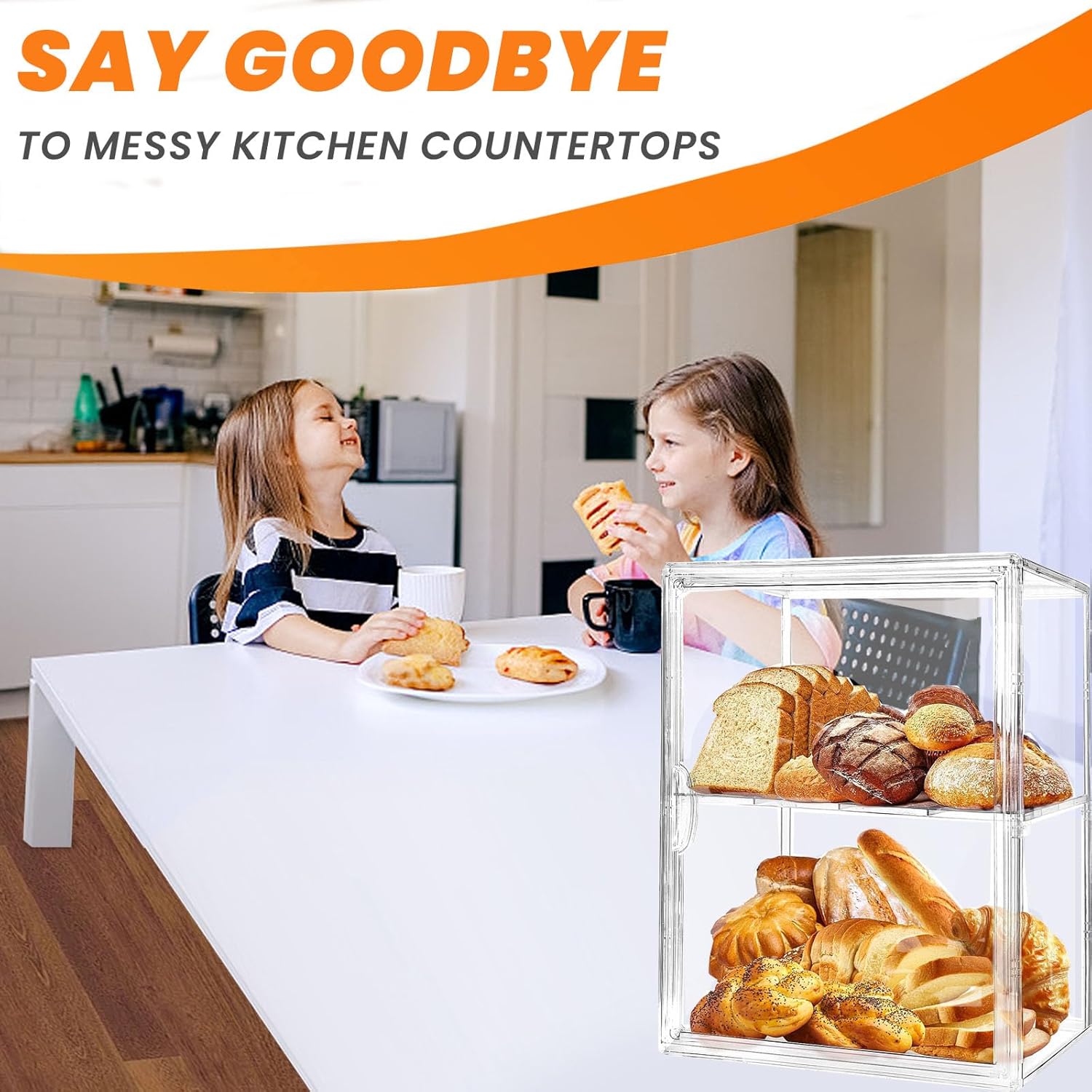 Large Capacity Kitchen Bread Storage Box, 4-Tier Adjustable Food Storage Container, Clear Airtight Countertop Organizer, Multifunctional Transparent Food Holder for Muffins, Bagels and Daily Snacks