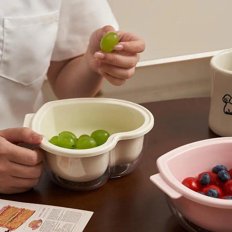 Heart-shaped Fruit Drain Basket Cute Cartoon Kitchen Drain Basket Household Vegetable Washing Basin Storage Basket