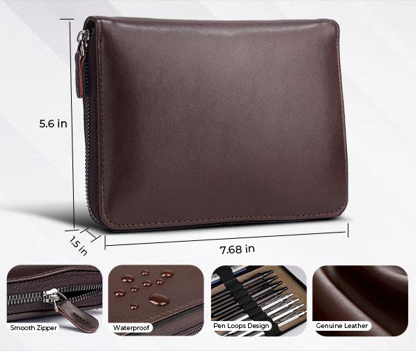 Nicpro 45Pack Black & Silver Metal Mechanical Pencil Set in Leather Case, Art Drafting Pencil 0.5, 0.7, 0.9 mm, 2mm Lead Holders for Sketching Drawing With 27 Tube (6B 4B 2B HB 2H 4H Colors)Lead Refill