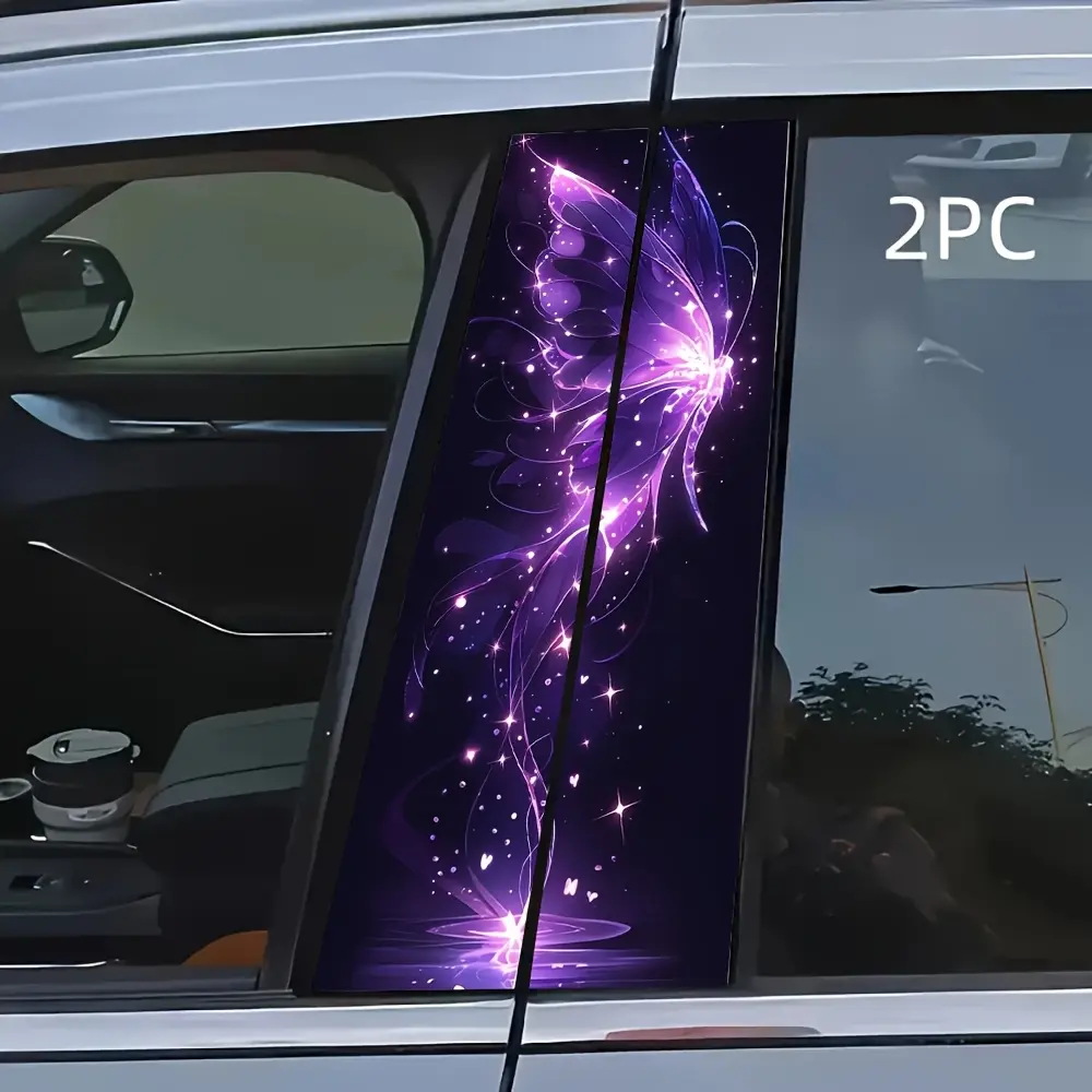 2pcs Fluorescent Butterfly Vinyl  Door Post Protector Stickers - Easy to Apply & Remove, Sunproof Waterproof Scratch- Decals for Stylish  Decoration, Purple Starry Night Design