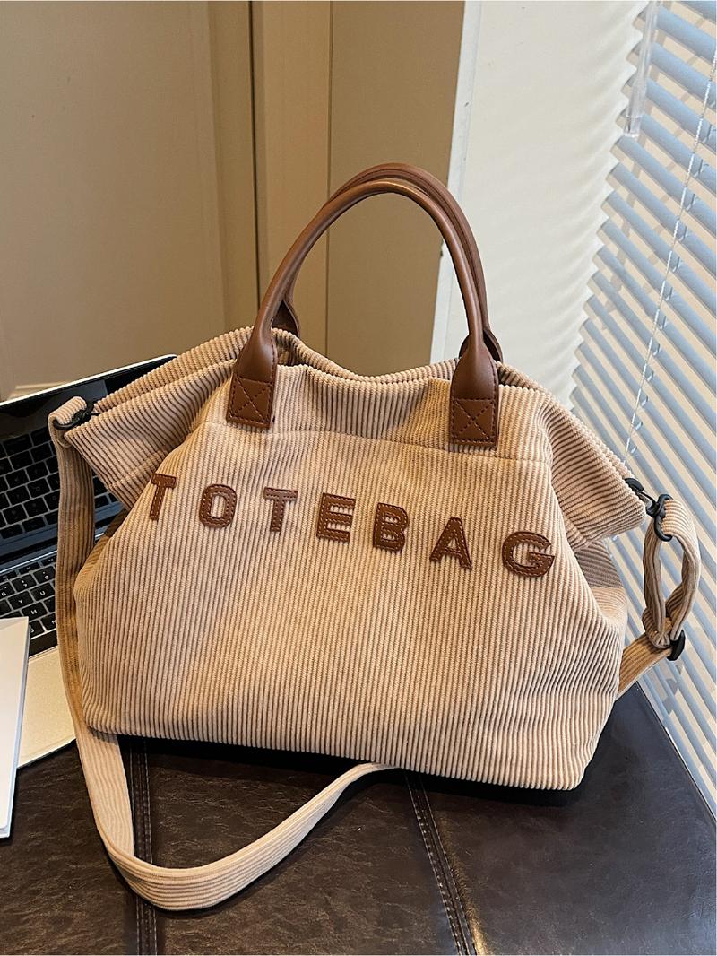 Large Capacity Tote Bag for Women, Casual Letter Decorated Shoulder Crossbody Commuter Handbag, Stylish Everyday Use, Slouchy Tote