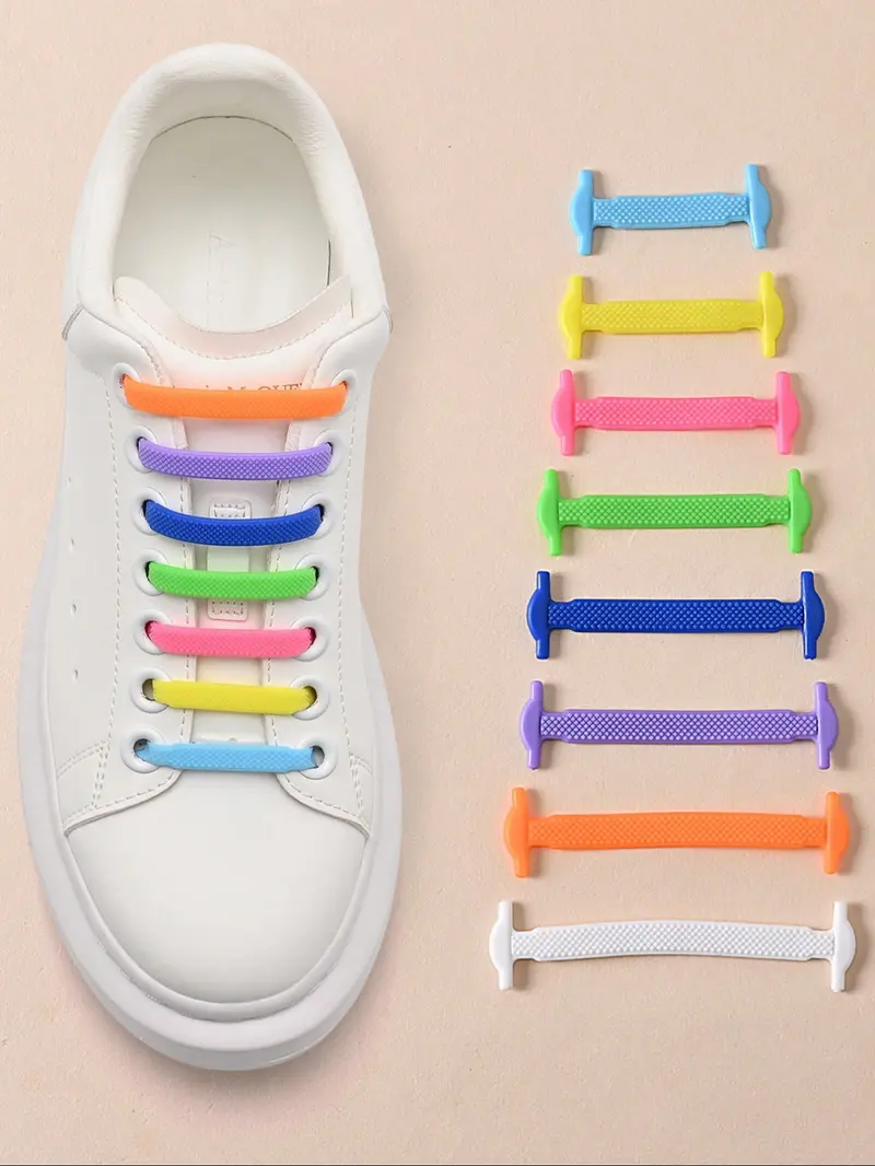16-Piece Silicone Laces Shoelaces No-Tie Elastic Shoe Straps, Multicolor for Ice Skates Sports Shoes Casual Sneakers Stretchy Shoelaces Shoe Strings for Sneakers