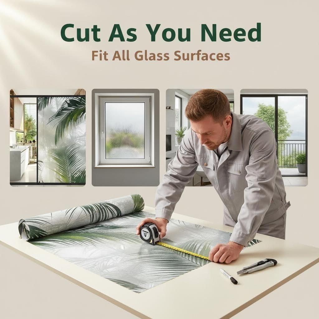 Tropical Palm Leaf Privacy Window Film, No Glue Static Window Film, Removable Home Kitchen Window Sticker, Cuttable UV Protection Window Film