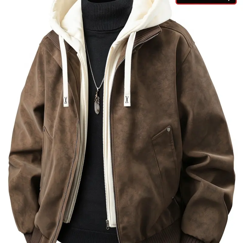 Men's Hooded PU Casual Loose Jacket, Multiple Colors Available, Perfect for Daily Wear and Outdoor Activities, Stylish and Comfortable