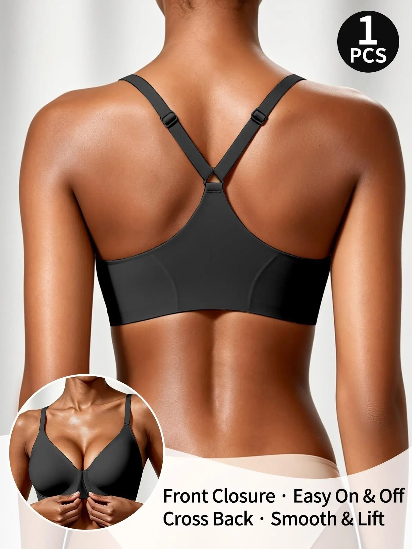 Jelly Bra Front Clasp Deep V Neck Wireless Women's Bra, Padded Seamless Comfortable Daily Wear, Soft and Supportive Underwear