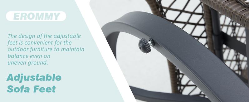 EROMMY 3 Pieces Outdoor Swivel Rocker Patio Chairs, 360 Degree Rocking Patio Conversation Set with Thickened Cushions and Glass Coffee Table for Backyard  wicker furniture