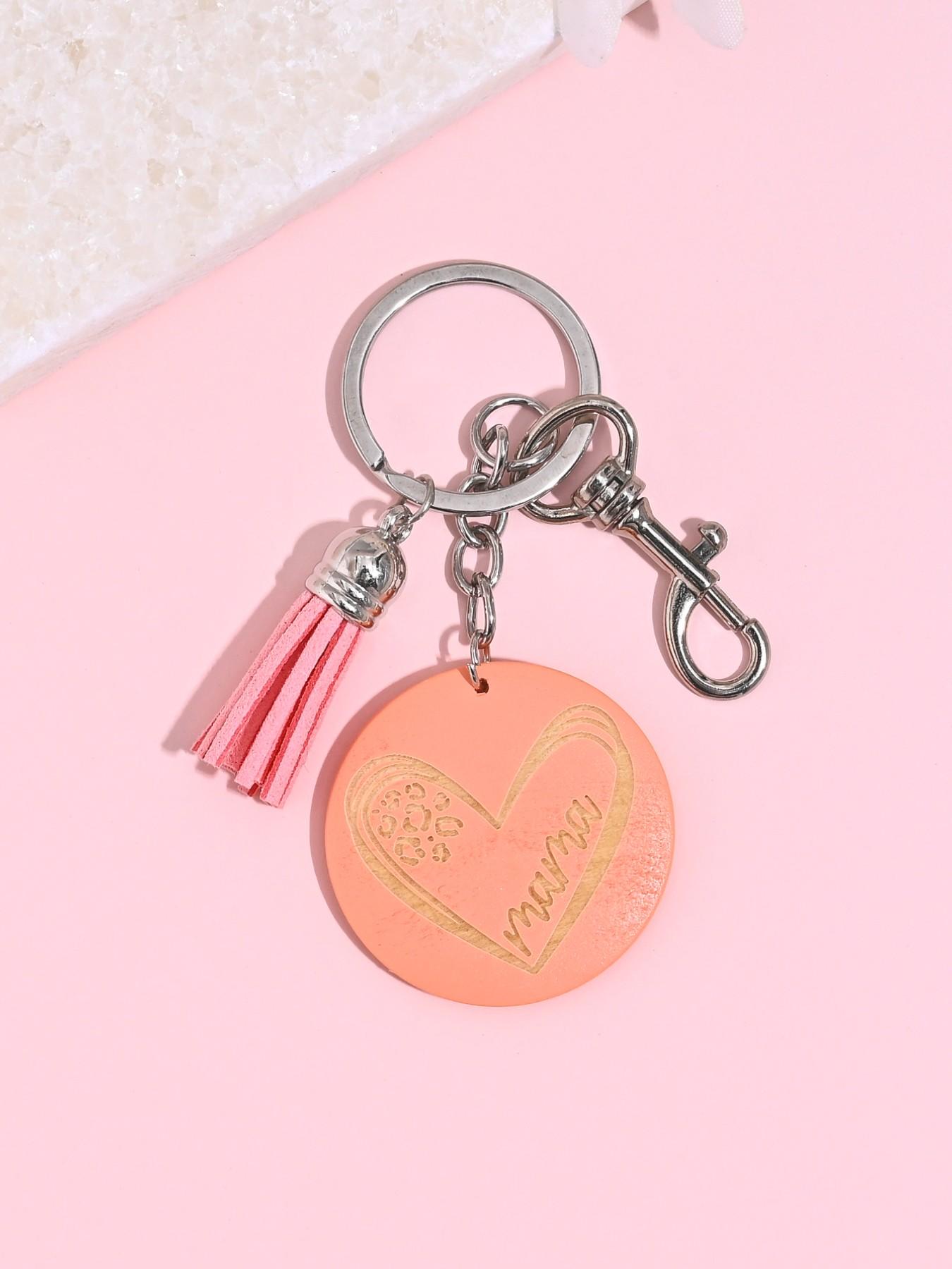 Creative Fashion Mama Wooden Sign Keychain, Heart Fringe Design, Bag and Car Decoration, Mother's Day Gift for Mom