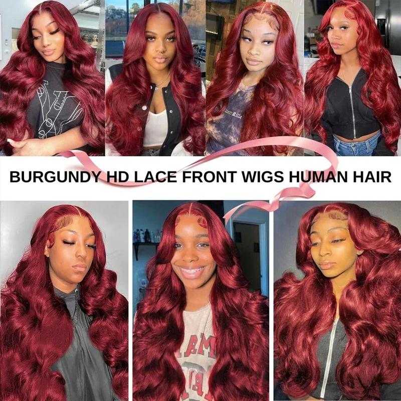 99J Burgundy 13x6 Human Hair Lace Frontal Wig Real Human Hair Body Wave Colored 13x4 Hd Transparent Lace Wig Natural Hairline For Women