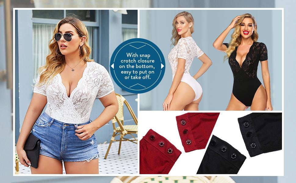 Avidlove Women Lace Bodysuit Lingerie Tops Deep V Bodysuit Tops One Piece Body Suit Short Sleeve S-XXXL Avidlove Women Lace Bodysuit Lingerie Tops Deep V Bodysuit Tops One Piece Body Suit Short Sleeve S-XXXL