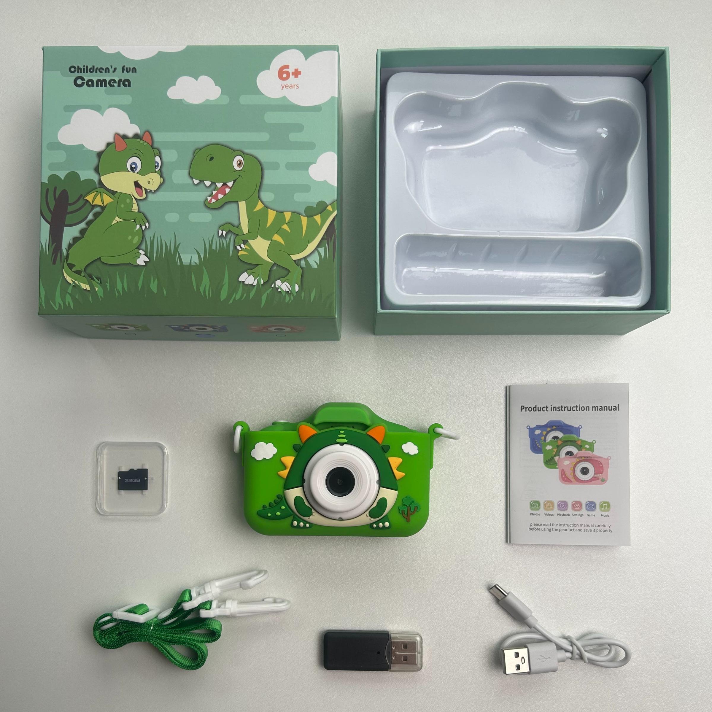 Cartoon Dinosaur Design Digital Camera, USB Rechargeable Video Camera Toy with 32GB Memory Card, Perfect Gift for Birthday & Holiday