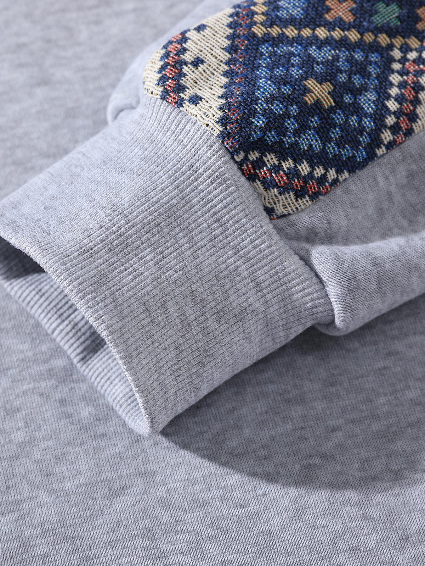 Unisex Retro Ethnic Patchwork Half Zip Hoodie, Casual Comfy Regular Fit Long Sleeve Pullover for Fall & Winter Daily Wear, Casual Fashion Ethnic Pattern Sweatshirt