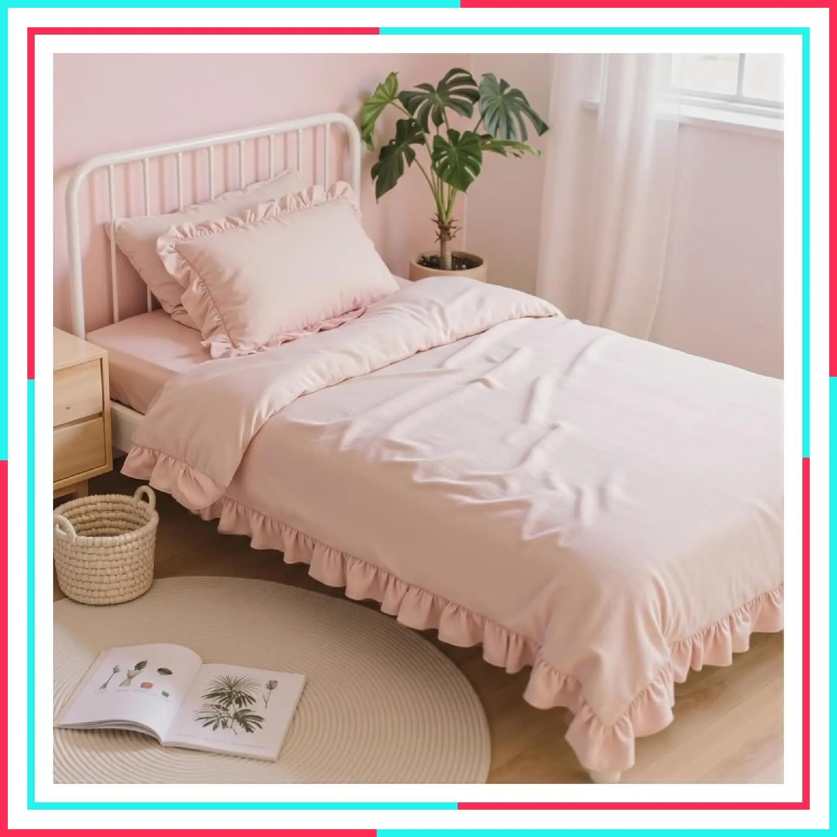 Twin 5-Piece Ruffle Bed in a Bag Comforter Set, Girls Pink Shabby Chic Bedding, OEKO-TEX Certified All-Season Down Alternative Comforter with Breathable Sheets & Pillowcases