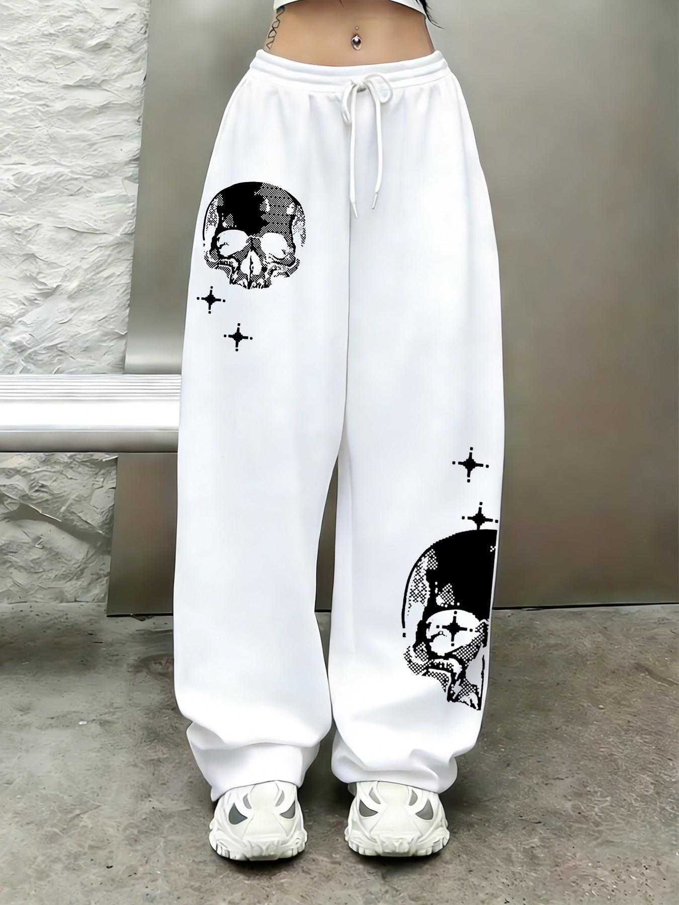 Women's Oversized Baggy Joggers Sweatpants | Goth Skull Print Streetwear Pants | High Waisted Drawstring Loose Fit Track Pants | Stretchy Comfy Lounge Casual Pants for Women | Trendy Grunge Aesthetic Baggy Trousers | Baggy Jogging Pants
